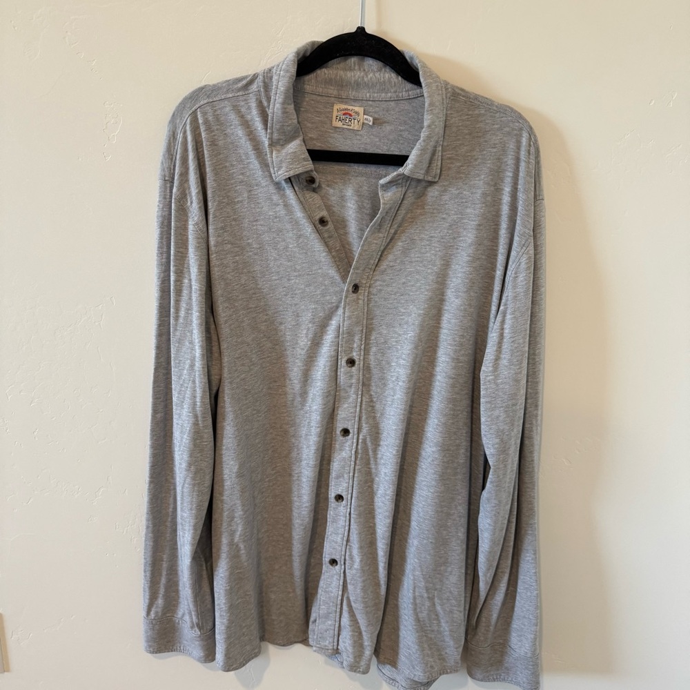 Faherty Gray Long-Sleeve Button Shirt Casual Men's XXL Pima Cotton Cozy Tencel